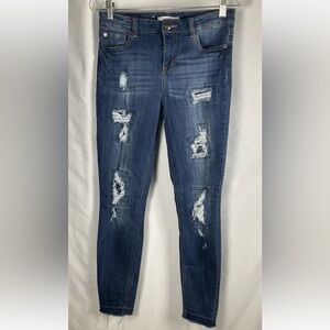 Adam Levine Women’s  Size 9 Jeans Distressed Patched Raw Hem Stretch Skinny‎